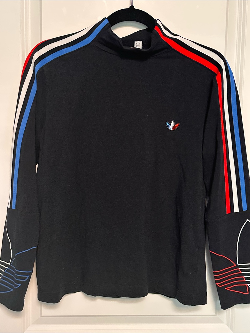 Adidas Originals Adicolor Tricolor Mock Neck Long Sleeve Top Black L GN2859 - Picture 2 of 10